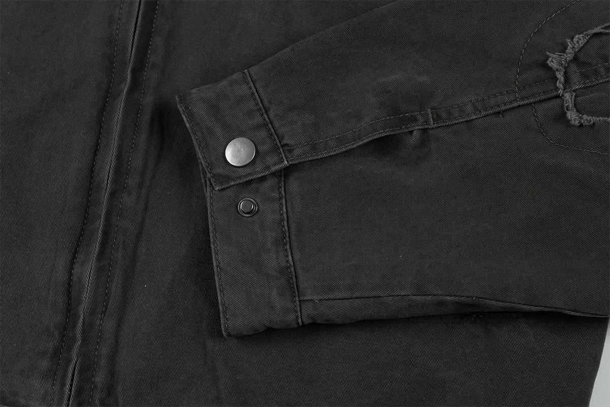 Veste Harrington boxy délavée – Col distressed vert militaire et coupe courte