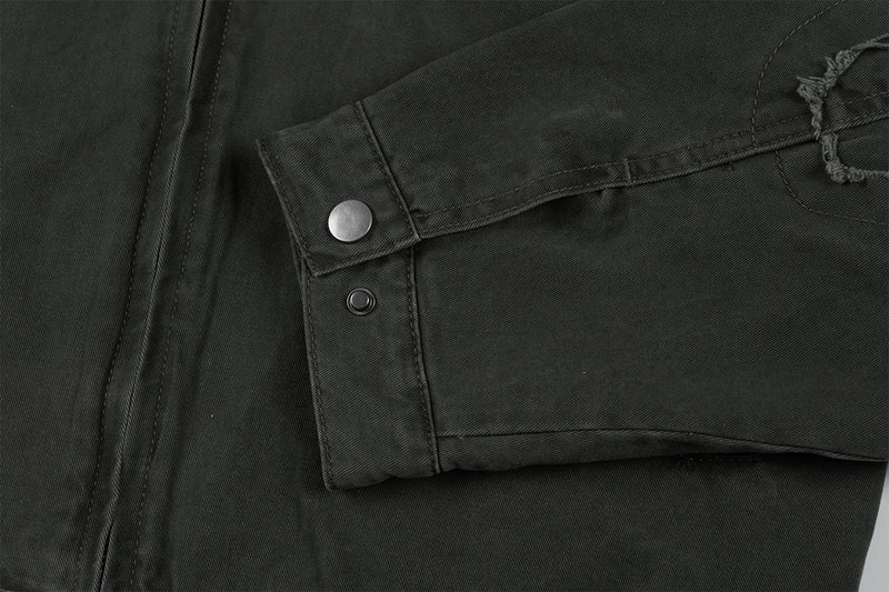 Veste Harrington boxy délavée – Col distressed vert militaire et coupe courte