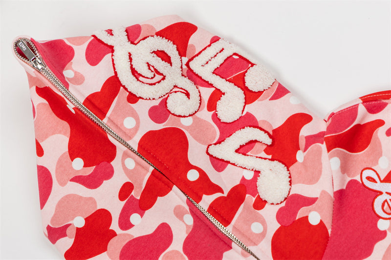 Men's Camo Zip-Up Hoodie with Music Note Embroidery – Oversized Streetwear