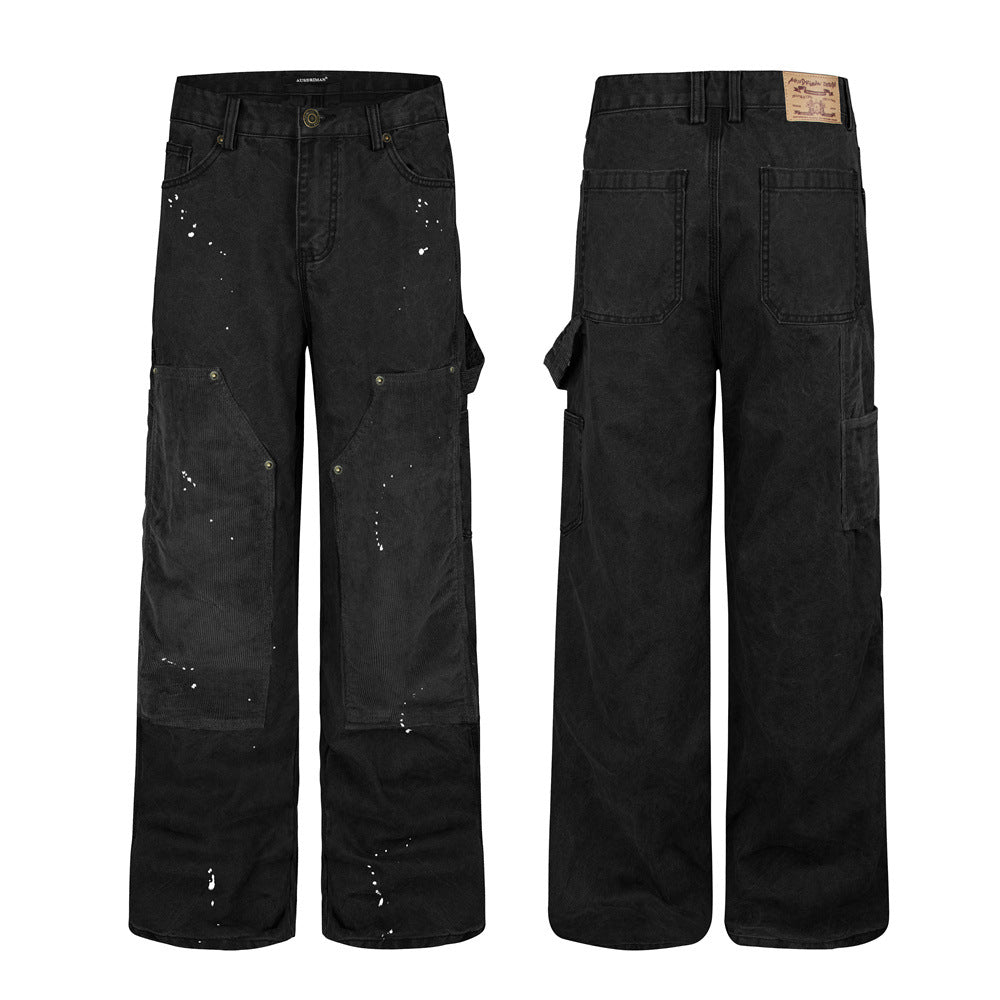 Cordhosen im Patchwork-Carpenter-Stil – Wide Leg, Paint-Splatter, Workwear-Hose