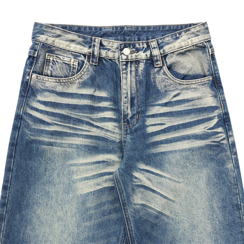 メンズ バギージーンズ 90年代風 ペイントスプラッター ワイドレッグ ダメージデニムパンツ