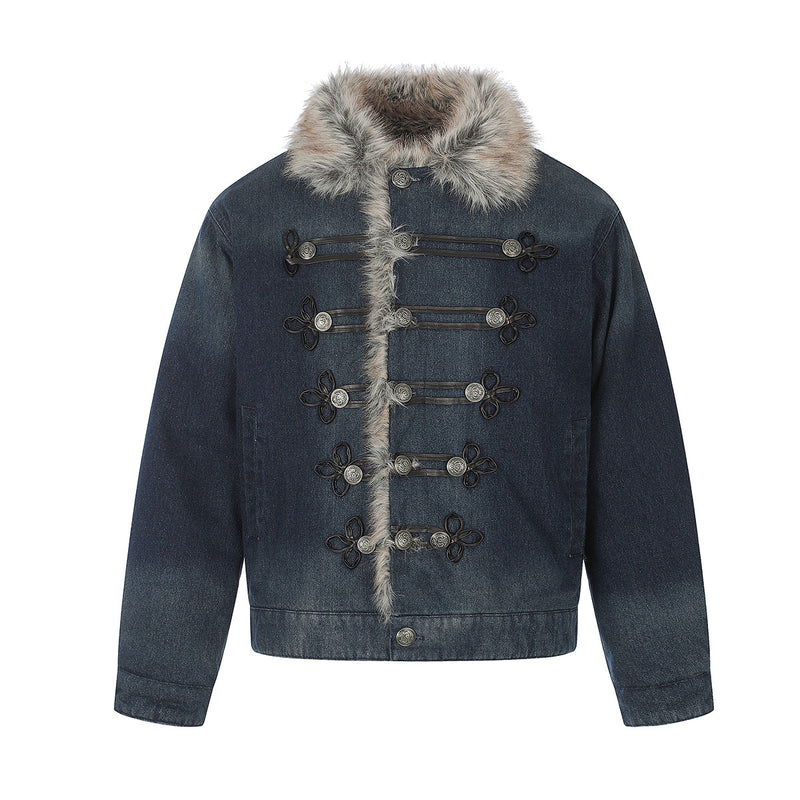 Fur Collar Denim Jacket – Fleece-Lined Vintage Moto Style