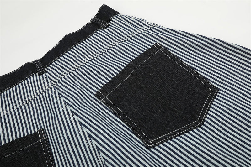 Striped Wide-Leg Barrel Jeans with Contrast Denim Pockets
