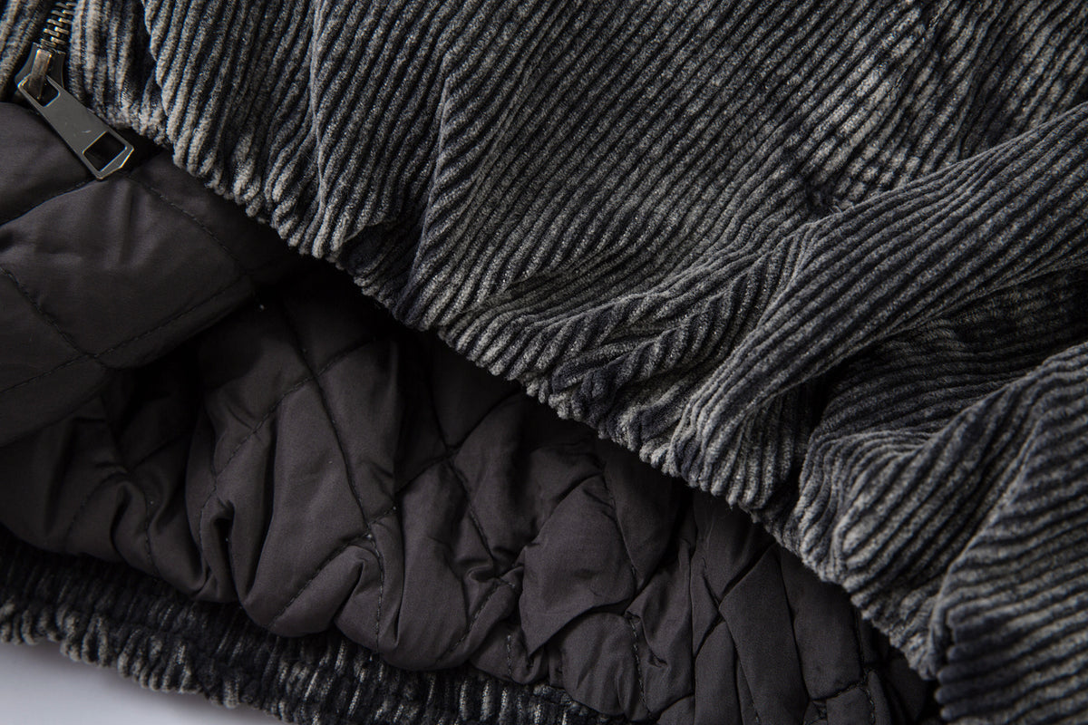 Corduroy Padded Jacket with Faux Fur Hood – Oversized Washed Winter Coat