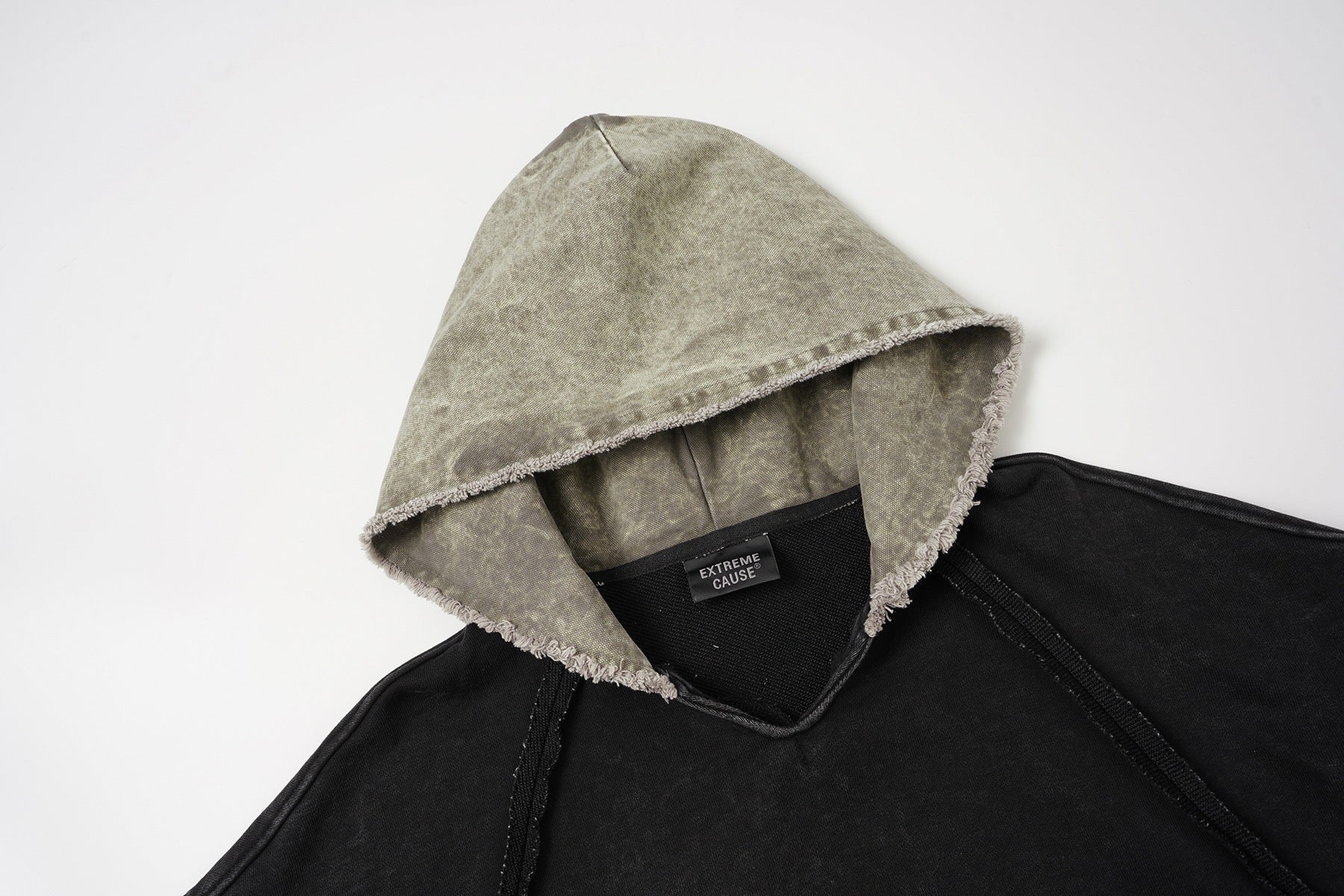 Deconstructed Raw-Edge Oversized Hoodie – Acid Wash Vintage Streetwear