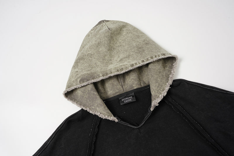 Deconstructed Raw-Edge Oversized Hoodie – Acid Wash Vintage Streetwear