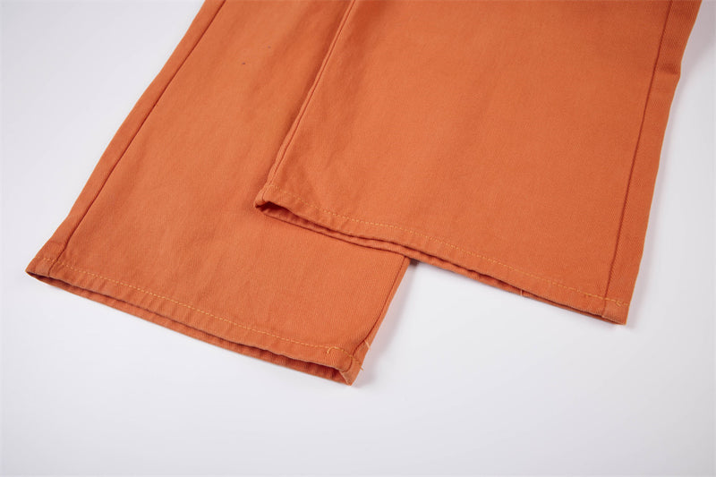 Wide-Leg Cargo Pants – Relaxed Fit Multi-Pocket Straight Trousers in Orange