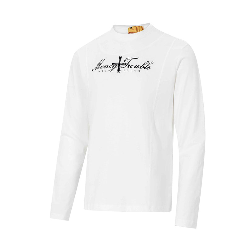 Langarm-Graphic-T-Shirt – Mancy-Trouble-Kreuzprint, Mockneck, Slim Fit