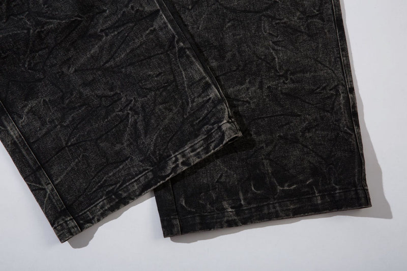 Jean baggy noir homme – Denim large brodé d'éclairs