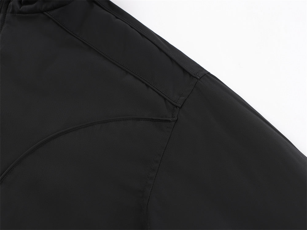 Men's Stand Collar Bomber Jacket with Padded Lining and Curved Seam Detail