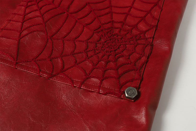 Wide-Leg Faux Leather Pants with Spiderweb Embossed Panels