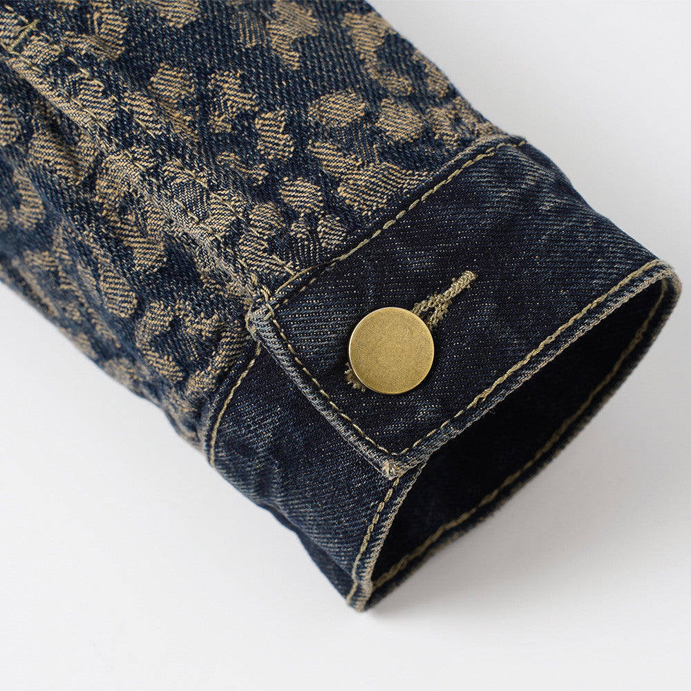 Veste en jean jacquard léopard – Trucker homme délavé à coupe décontractée