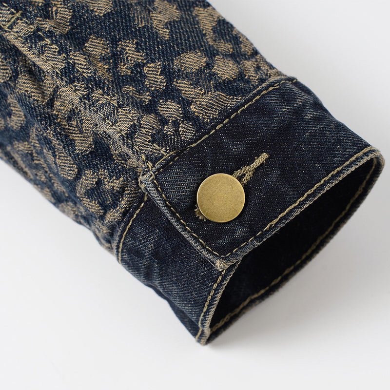 Veste en jean jacquard léopard – Trucker homme délavé à coupe décontractée