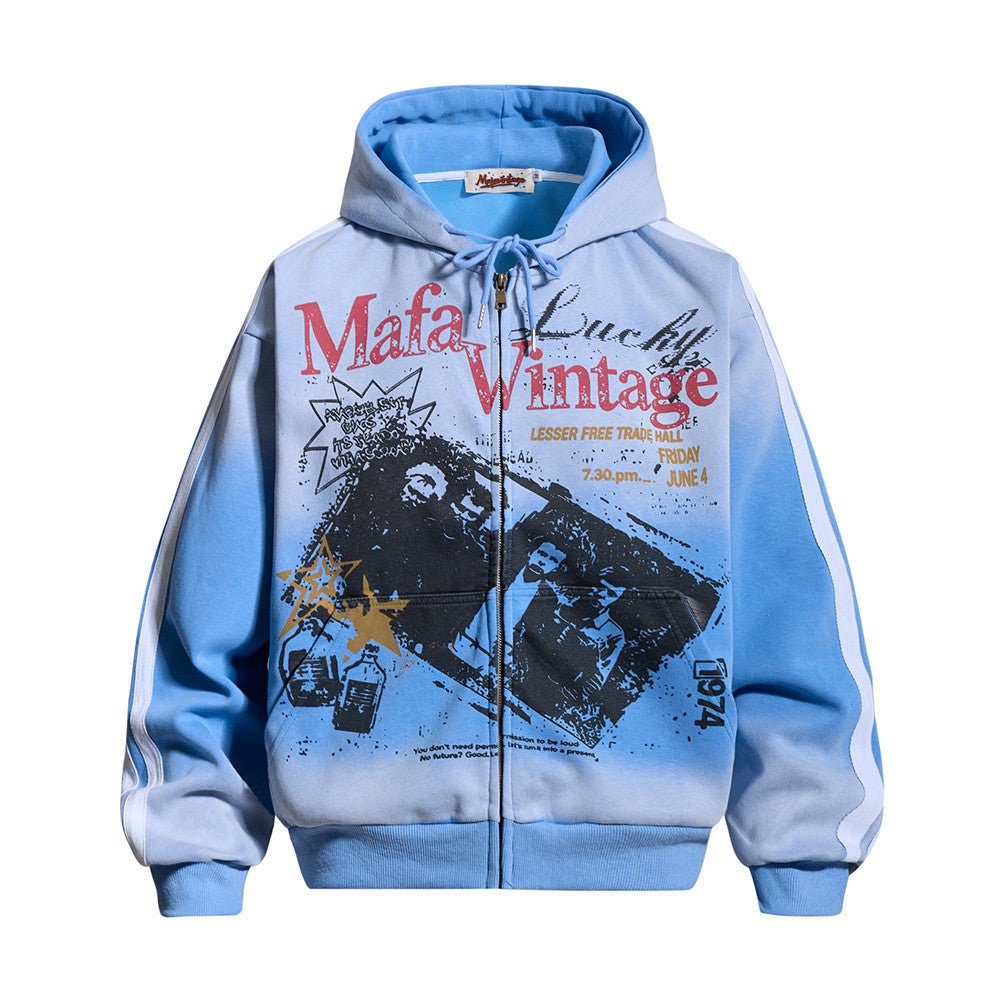 Punk Graphic Zip-Up Hoodie – Vintage Spray-Dye Oversized Streetwear Jacket