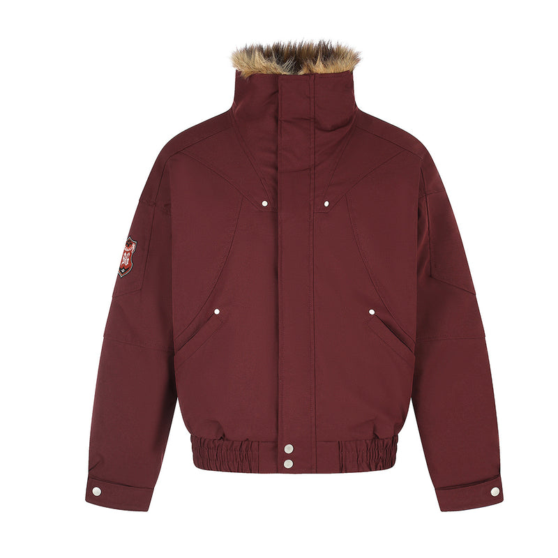 Chaqueta bomber acolchada para hombre con cuello de pelo sintético – Estilo universitario vintage americano