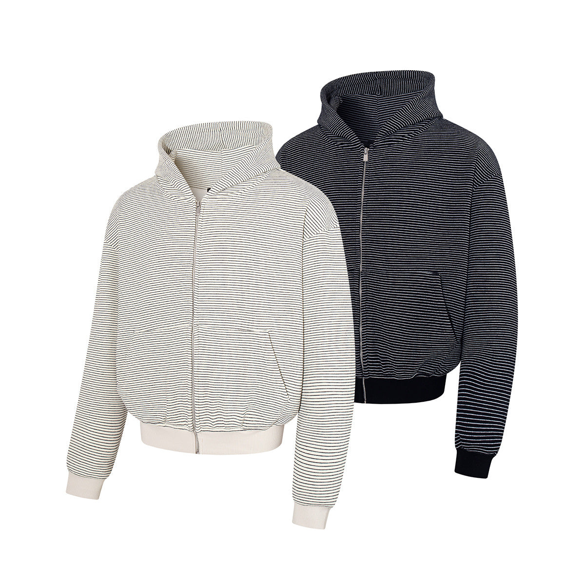 Gestreifter Zip-Hoodie im kastigen Oversized-Schnitt mit Fleece-Innenfutter