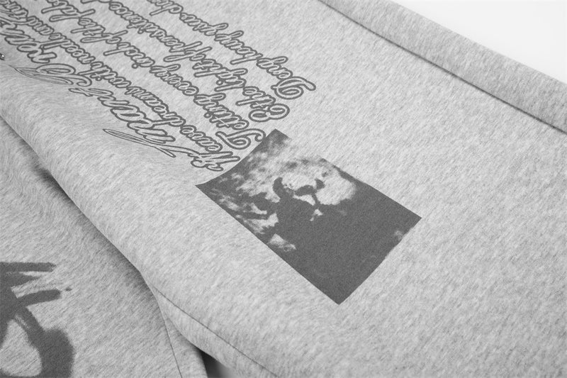 Wide-Leg Sweatpants with Graffiti Script & Vintage Photo Print – Heather Grey