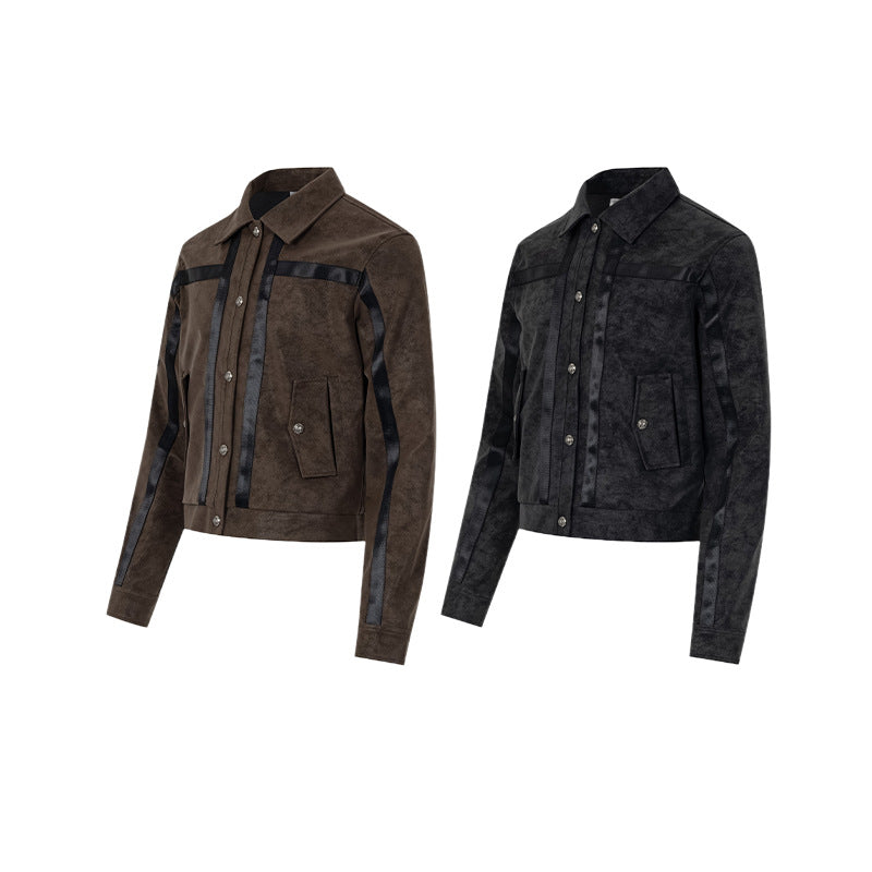 Chaqueta bomber de textura ante con rayas – Chaqueta corta Detroit con bandas satinadas