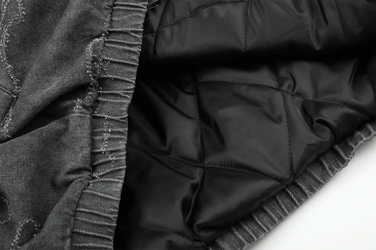 Camo Jacquard Padded Bomber Jacket with Faux Fur Hood