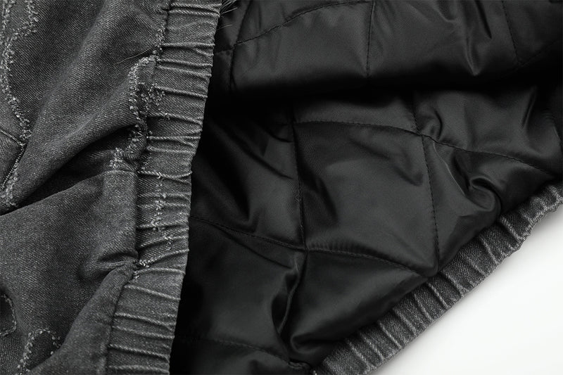 Camo Jacquard Padded Bomber Jacket with Faux Fur Hood