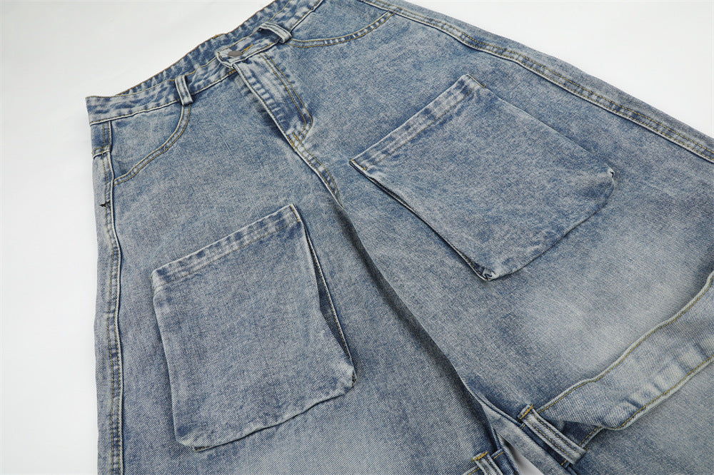Baggy Cargo Jeans Men – Wide Leg Multi-Pocket Washed Denim