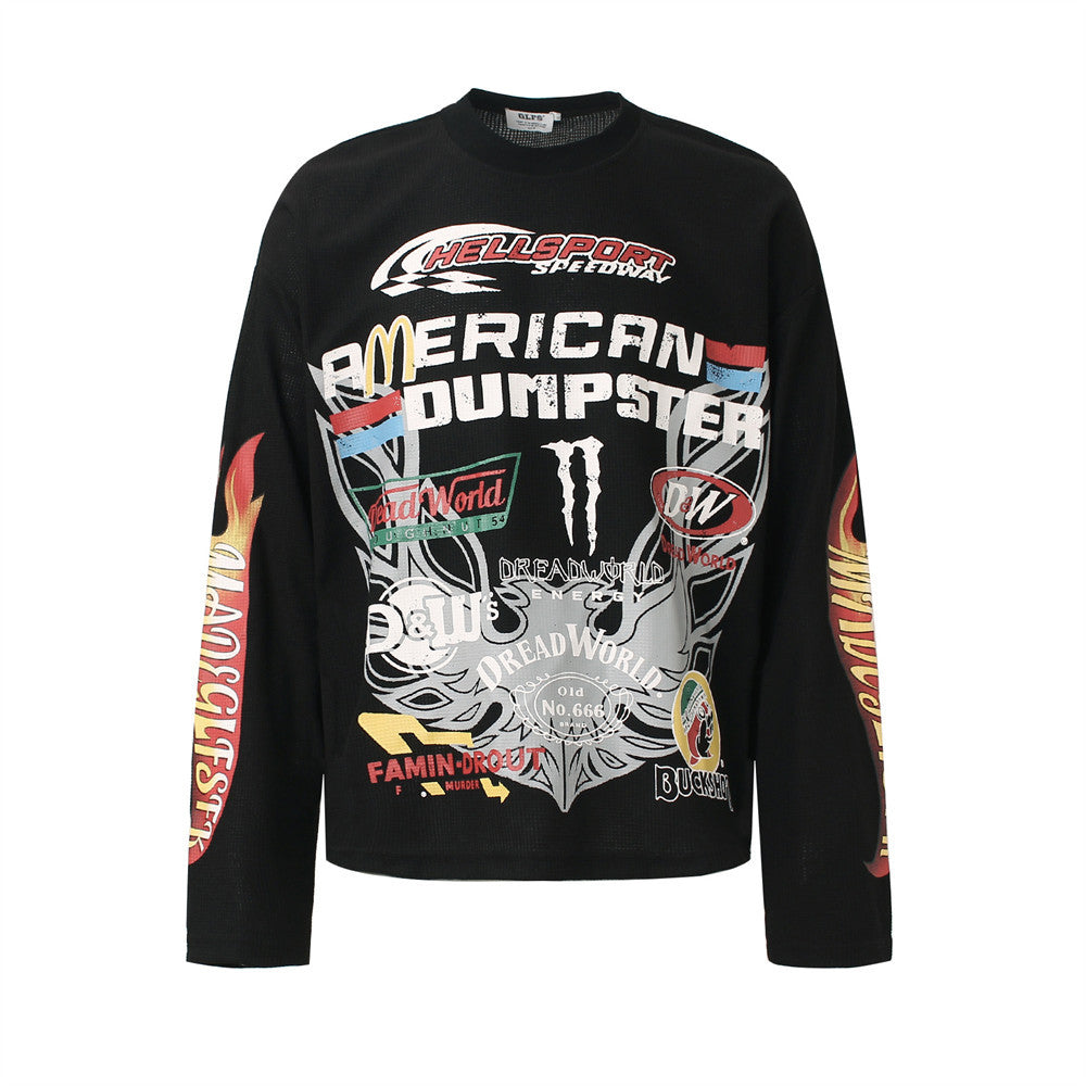 American Dumpster Hellsport Graphic Long-Sleeve Waffle-Knit Tee – Oversized