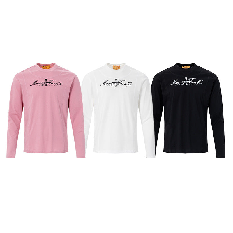 Langarm-Graphic-T-Shirt – Mancy-Trouble-Kreuzprint, Mockneck, Slim Fit