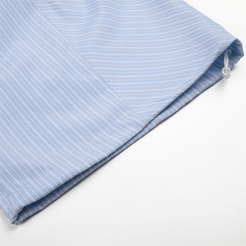 Japanese Striped Wide-Leg Pants – Irregular Patchwork Double Waistband Relaxed F