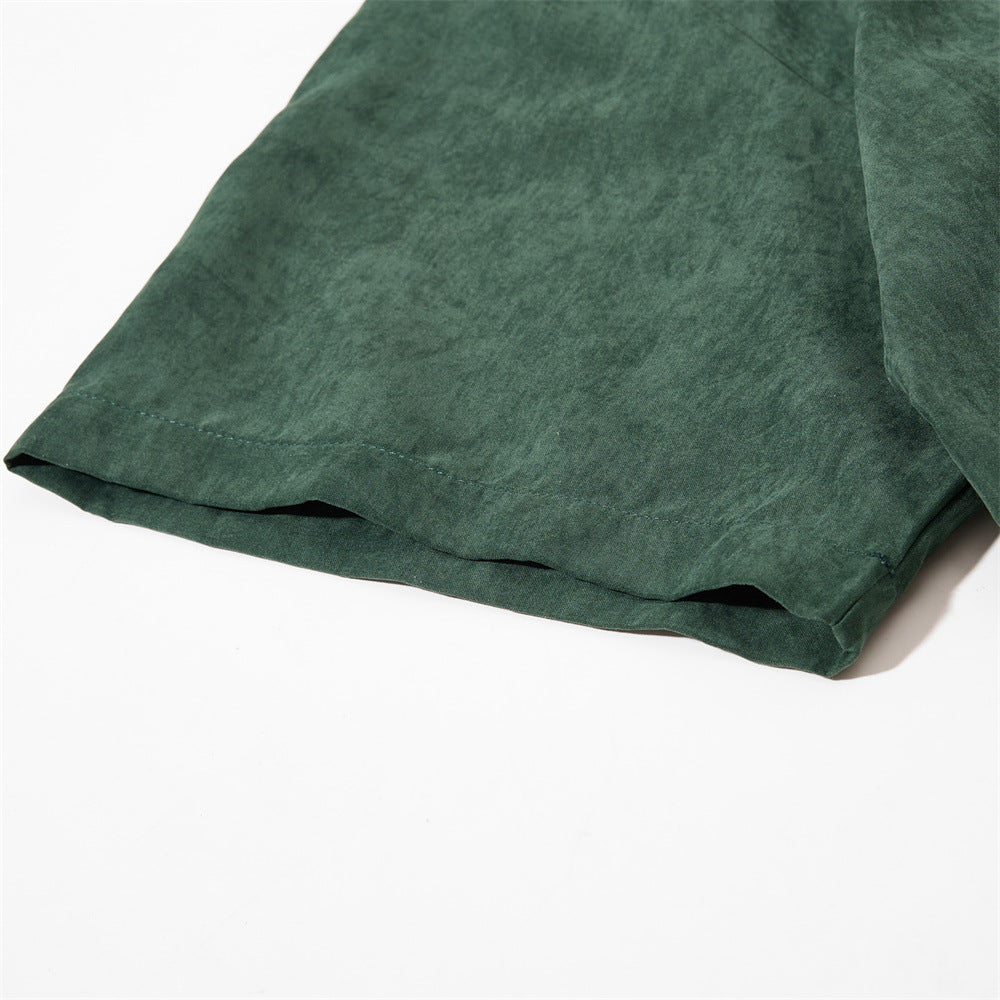Men's Oversized Short Sleeve Button-Up Shirt – Casual Solid Suede-Texture
