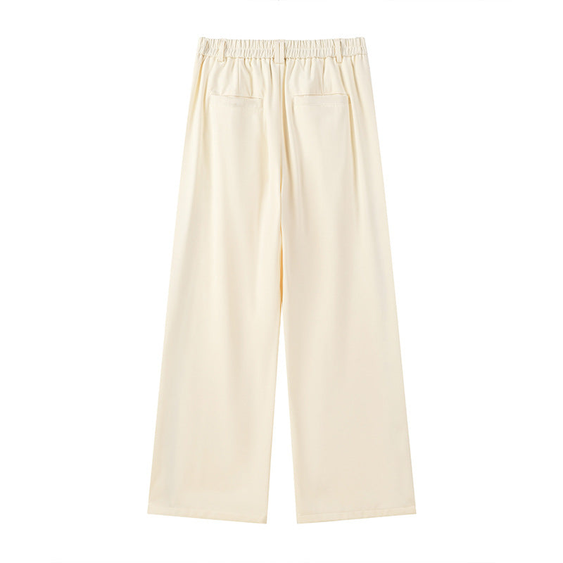 Wide Leg Dress Pants with Floral Embroidery Side Stripe