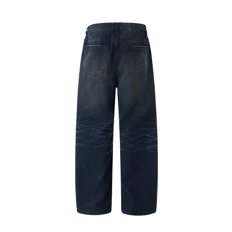 Men's Dark Wash Ripped Wide-Leg Jeans – Distressed Streetwear Denim