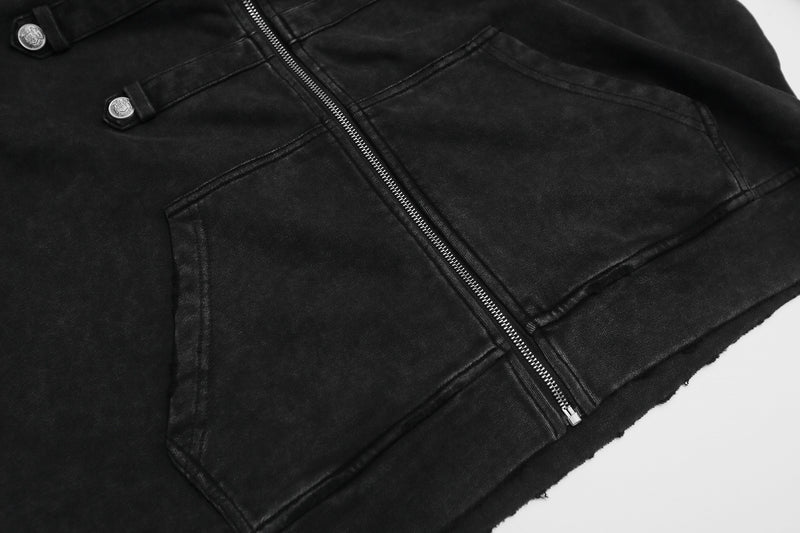 Military Napoleon Zip-Up Hoodie – Washed Vintage Fleece Cardigan