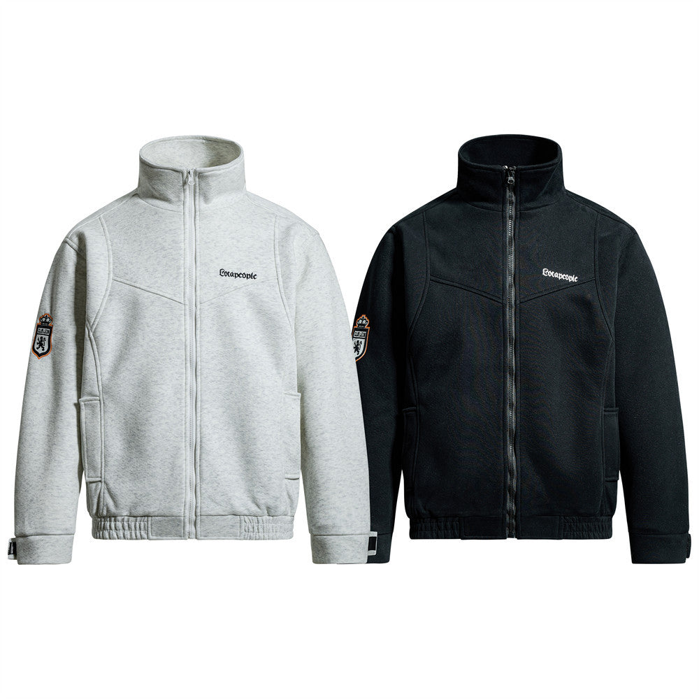 Men's Mock Neck Full-Zip Track Jacket with Crest Patch – Streetwear Fleece