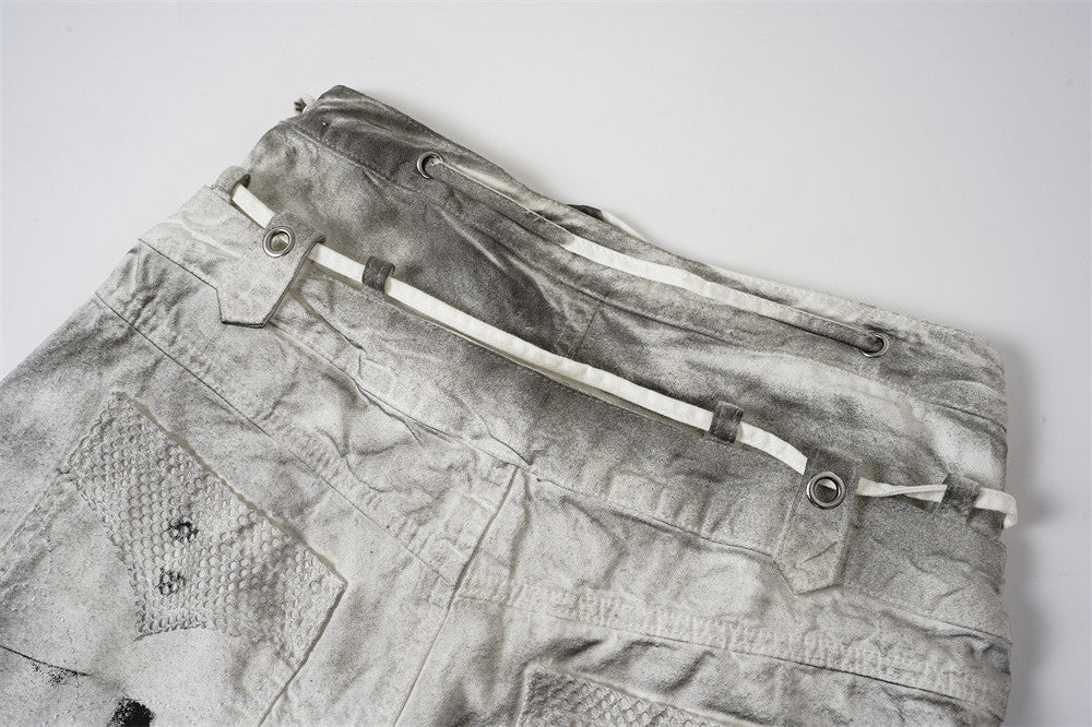 Distressed Wide-Leg Jeans | Grunge Punk Dirty-Wash Double Waistband Pants