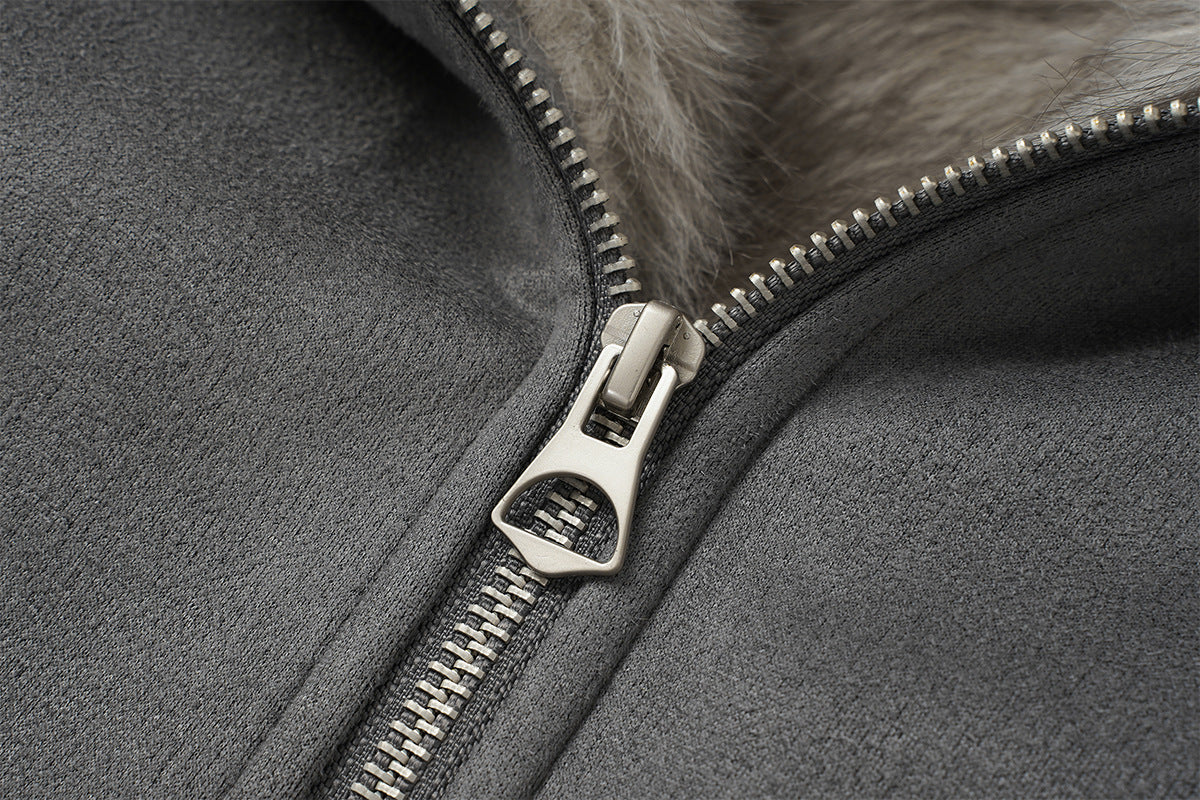 Bomber en suédine avec capuche en fausse fourrure – Manteau d’hiver oversize