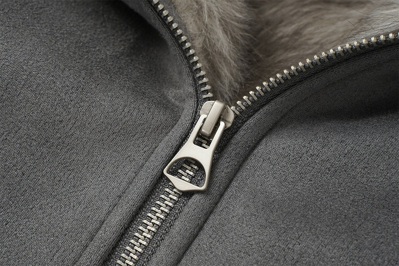Bomber en suédine avec capuche en fausse fourrure – Manteau d’hiver oversize