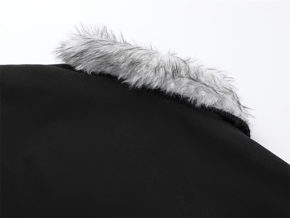 Oversized Bomber Jacket with Faux Fur Lining – Black Winter Coat