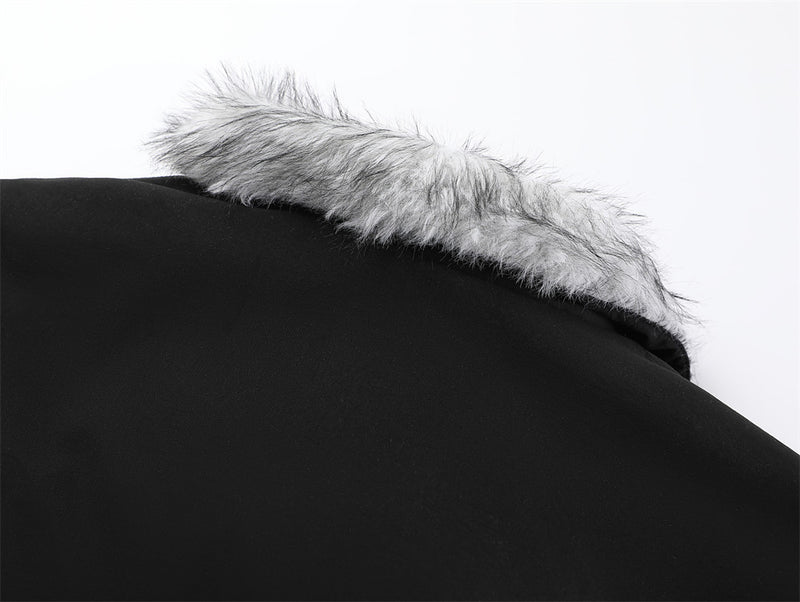 Oversized Bomber Jacket with Faux Fur Lining – Black Winter Coat