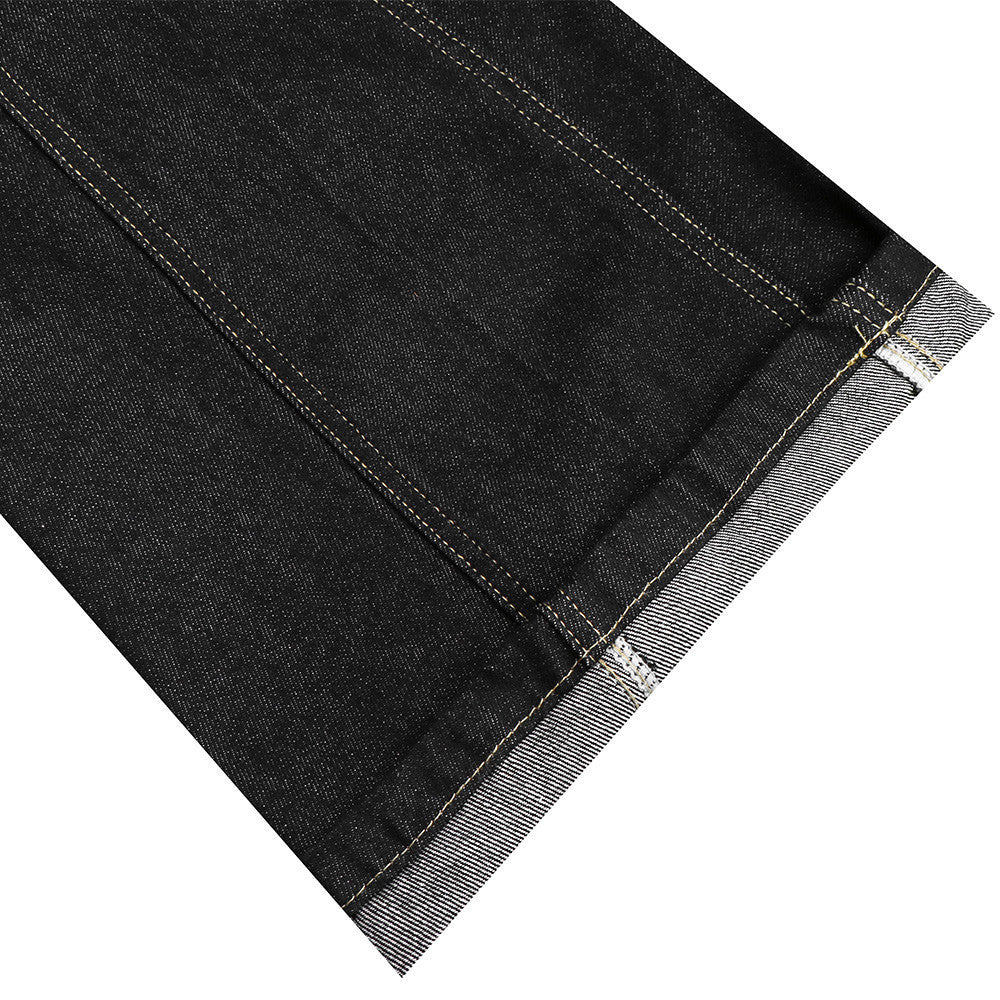 Men's Raw Black Denim Wide-Leg Jeans – Deconstructed Button Fly & Diagonal Seam