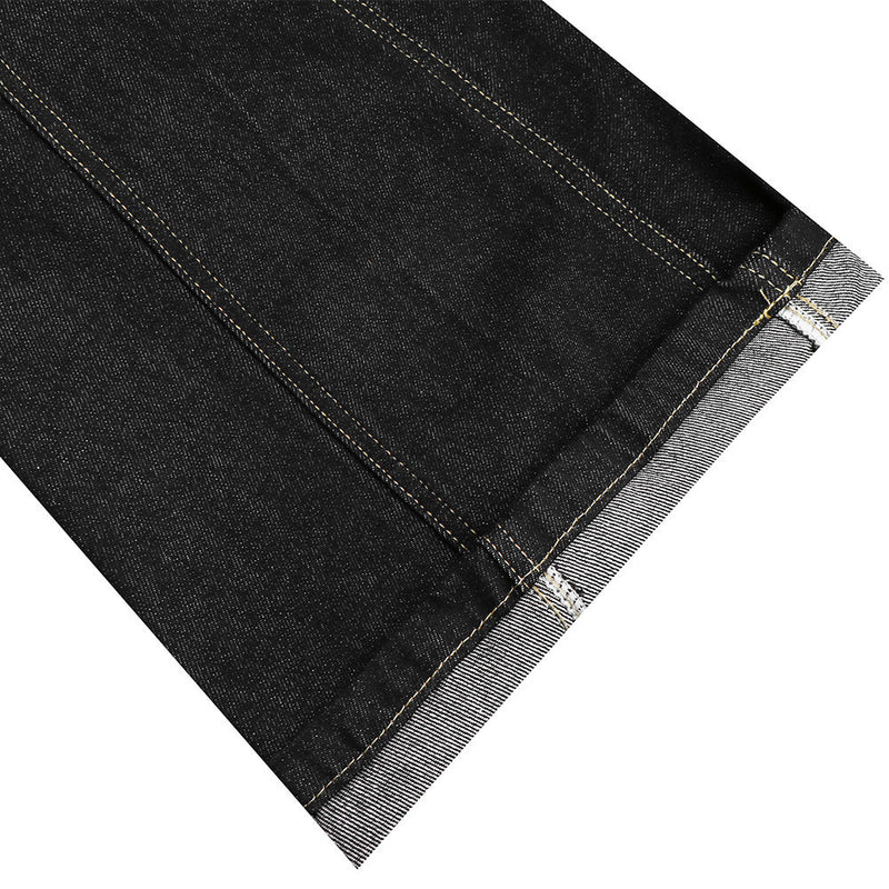 Men's Raw Black Denim Wide-Leg Jeans – Deconstructed Button Fly & Diagonal Seam