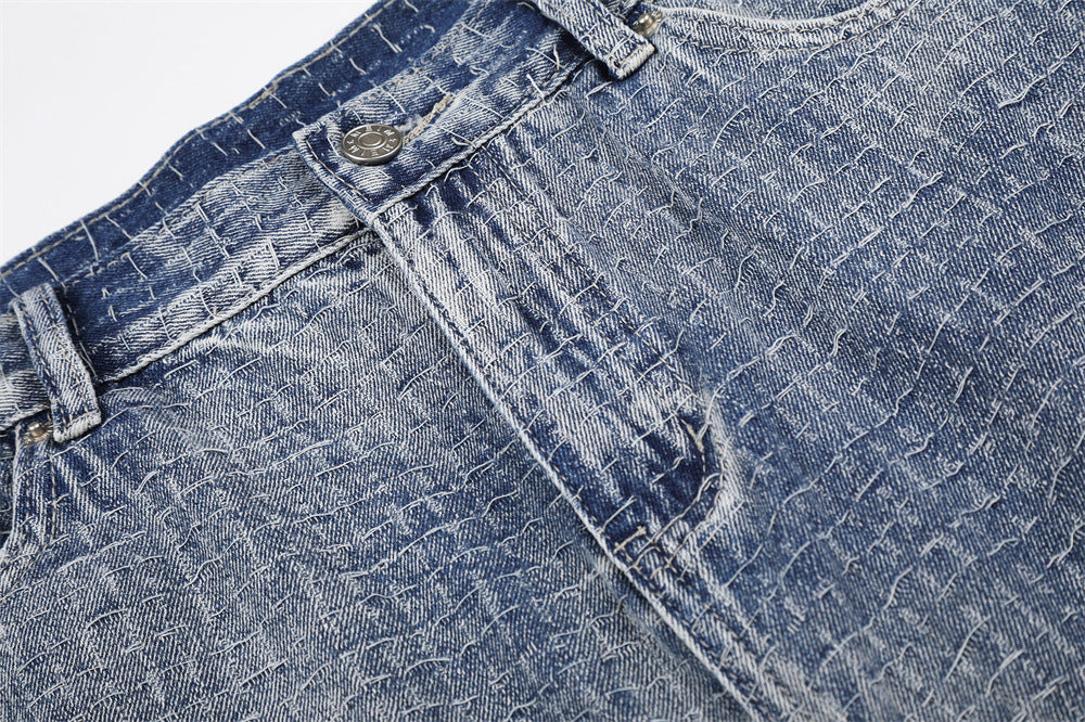 Men's Wide-Leg Denim Shorts – Relaxed Fit Jacquard Textured Jean Shorts