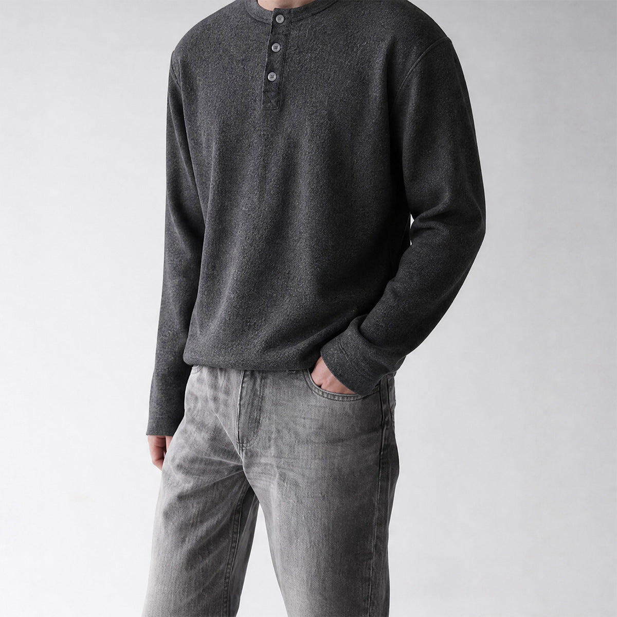 Men's Long-Sleeve Henley T-Shirt – Vintage American Style, Relaxed Fit