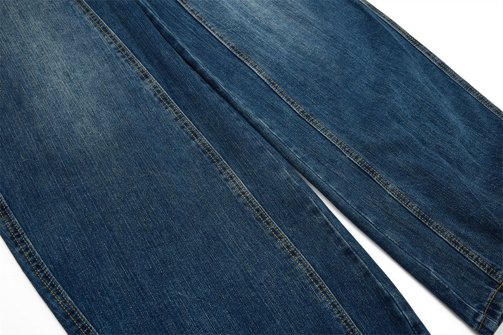 Men's Baggy Black Jeans Wide-Leg Rivet Punk Washed Denim Pants