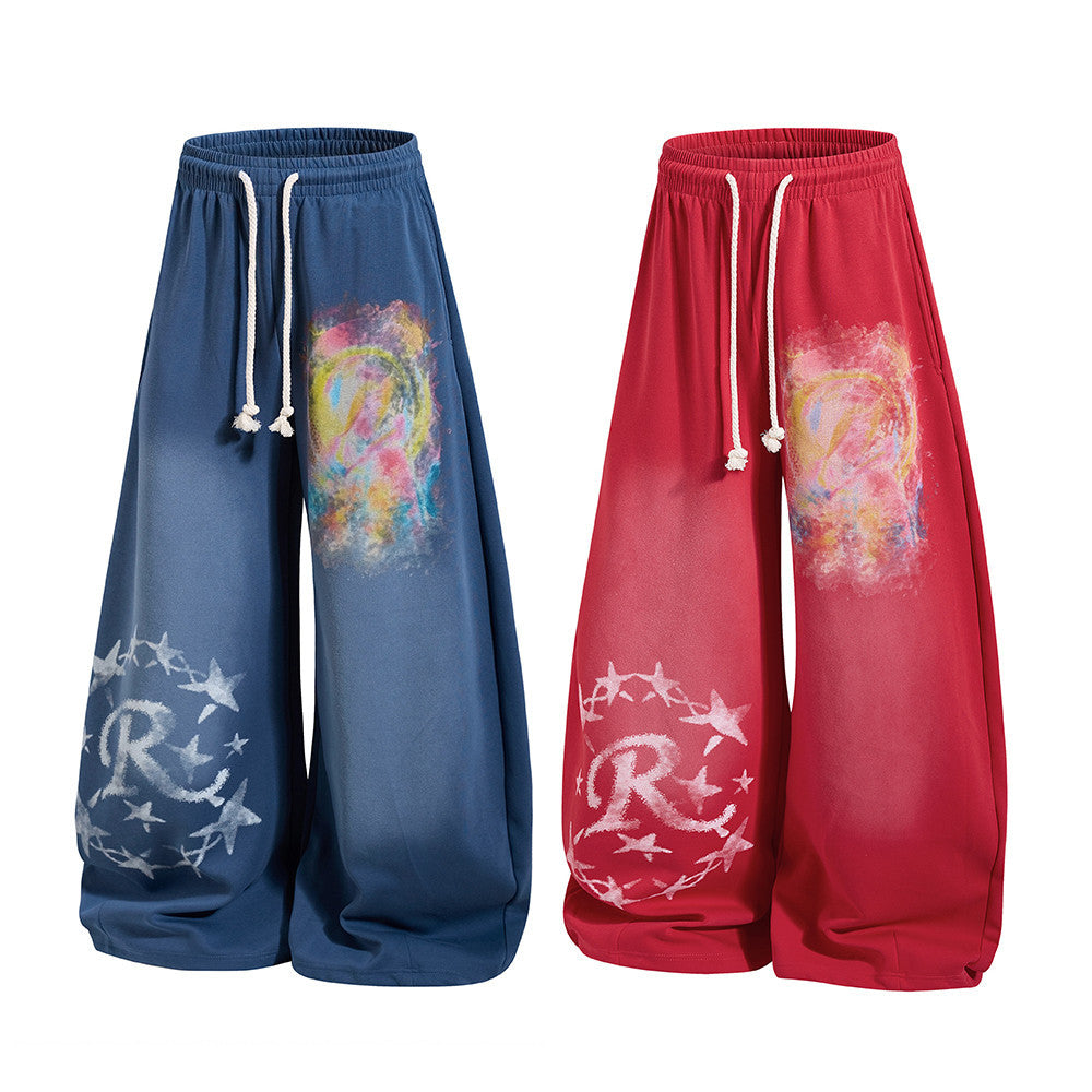 Wide-Leg Sweatpants with Colorful Graffiti Print and Star Logo