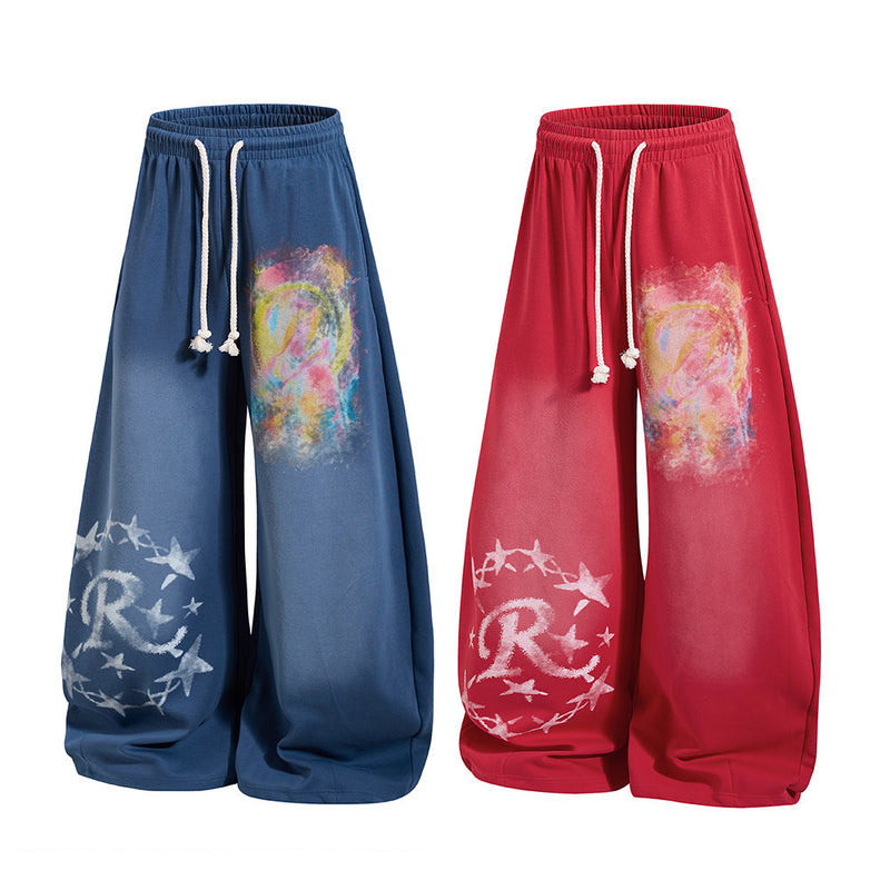 Wide-Leg Sweatpants with Colorful Graffiti Print and Star Logo