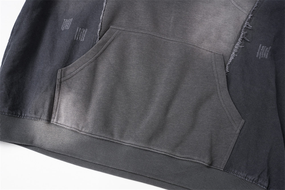 Hoodie oversize à enfiler, patchwork déconstruit, délavé et usé