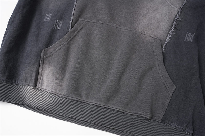 Hoodie oversize à enfiler, patchwork déconstruit, délavé et usé