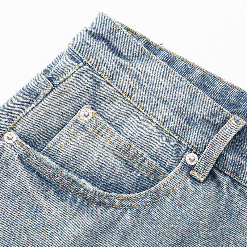 Wide-Leg Distressed Jeans – American Vintage Washed Denim, Relaxed Straight Fit