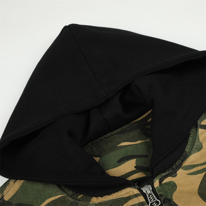 Camo Hooded Bomber Jacket – Men's Oversized Padded Flight Coat