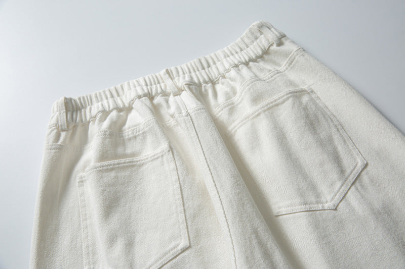 Wide-Leg Straight Casual Pants for Men — Relaxed Fit Pleated Denim Trousers